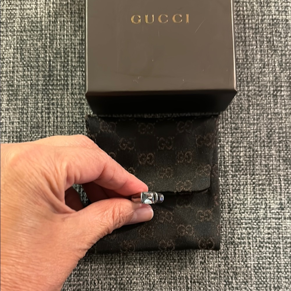 Gucci Silver Ring Bamboo Style with Aqua Blue stone.
